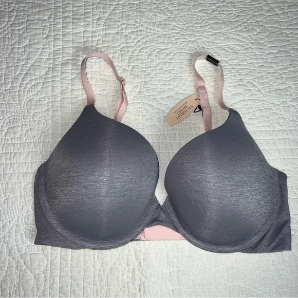 VICTORIA’S SECRET Padded Perfect Coverage Brand New Grey Pink 36D - Picture 2 of 8